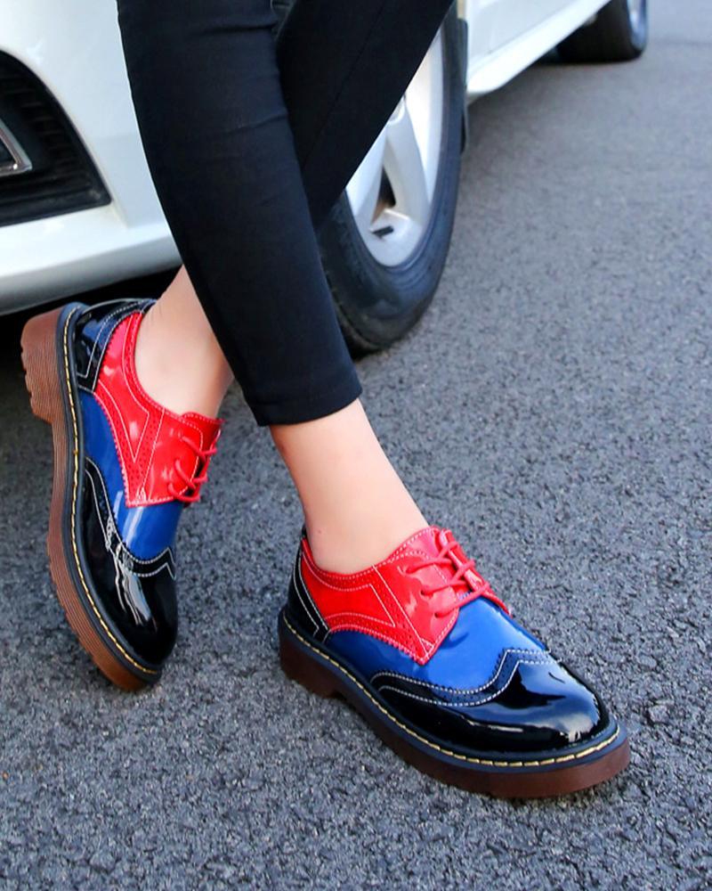 Contrast Polished Leather Oxfords