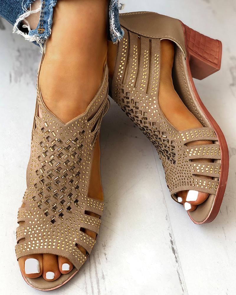 Studded Hollow Out Chunky Sandals
