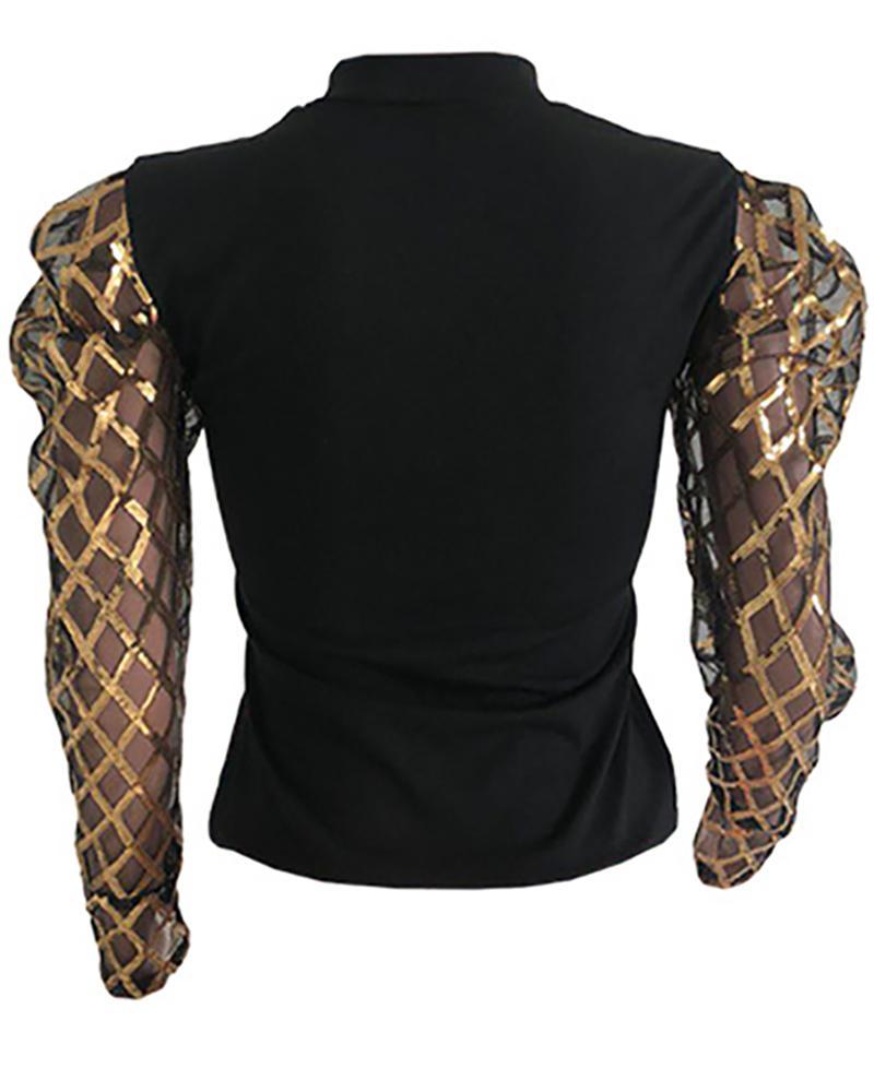 Mesh Hollow Out Mouth Pattern Blouse