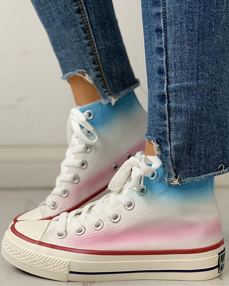 Outlet26 Colorblock Striped Lace-Up Casual Sneakers pink