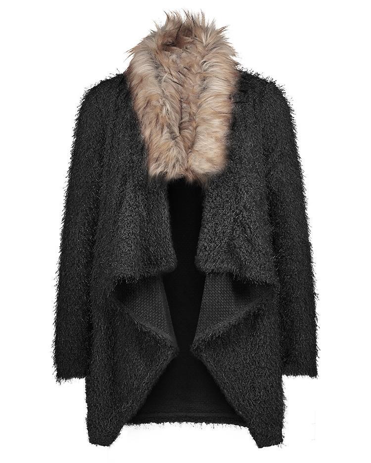 Faux Fur Pleated Irregular Cardigans Coat