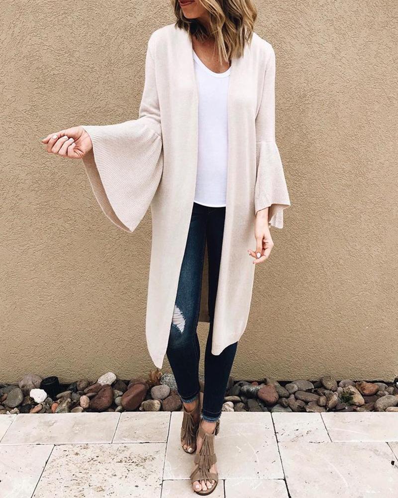 Outlet26 Plain Oversized Open Front Cardigan Apricot