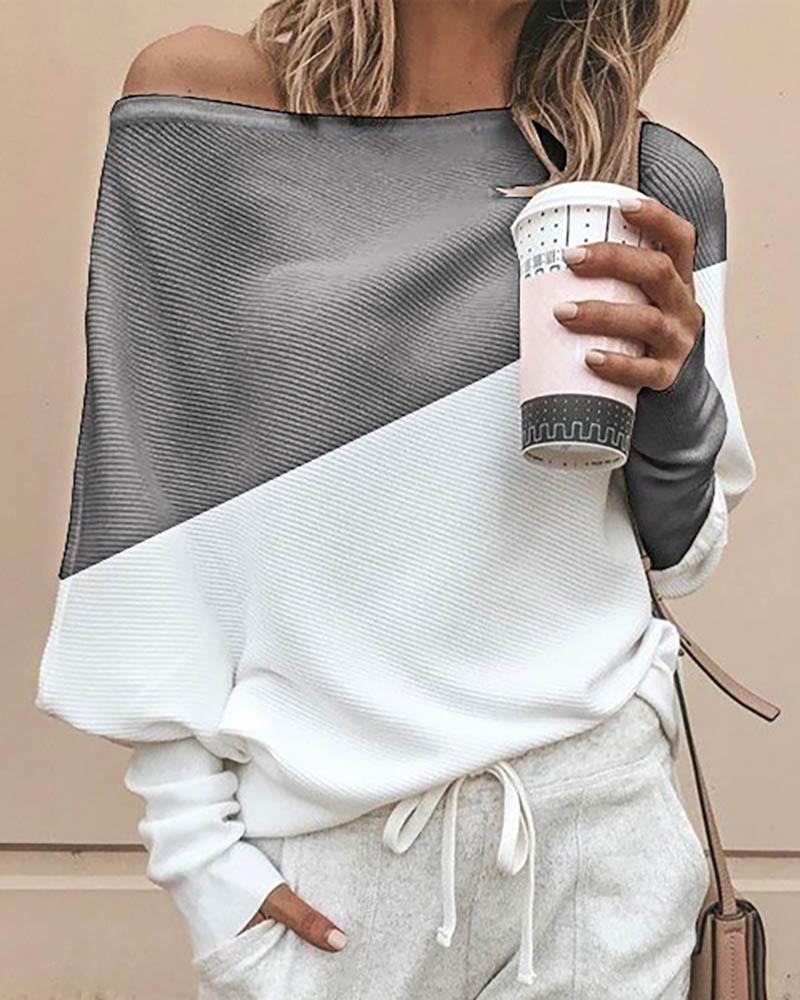 Batwing Sleeve Colorblock Casual Blouse