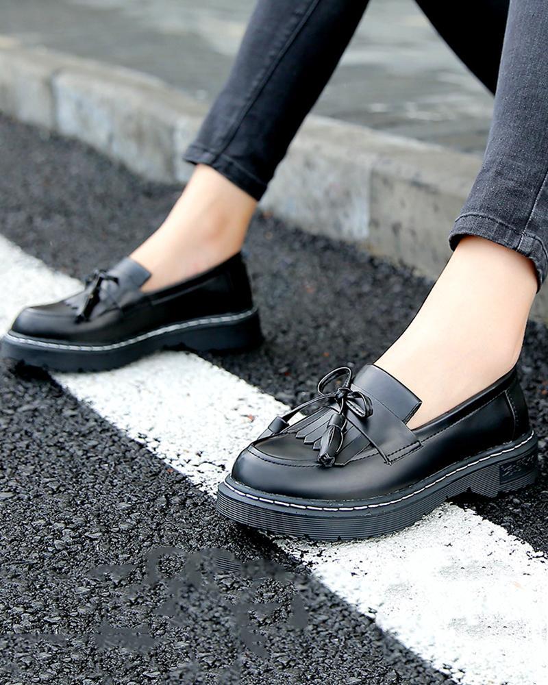 Leather Tassel Slip-On Loafers