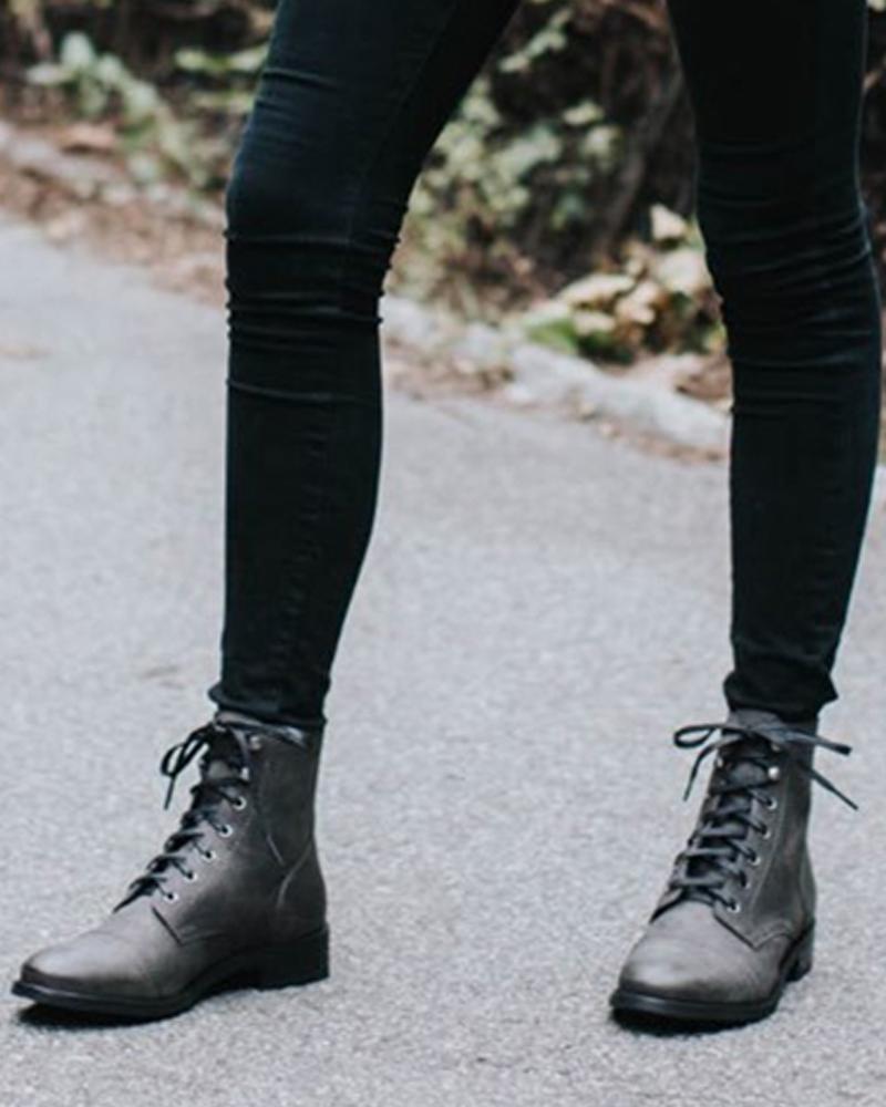 Faux Leather Lace-Up Biker Boots