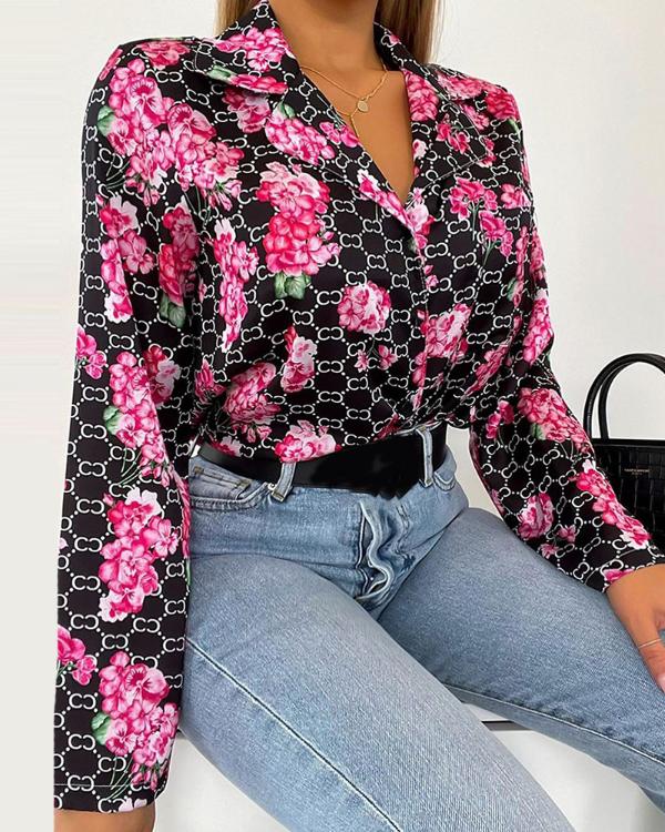 Floral Print Long Sleeve Casual Top