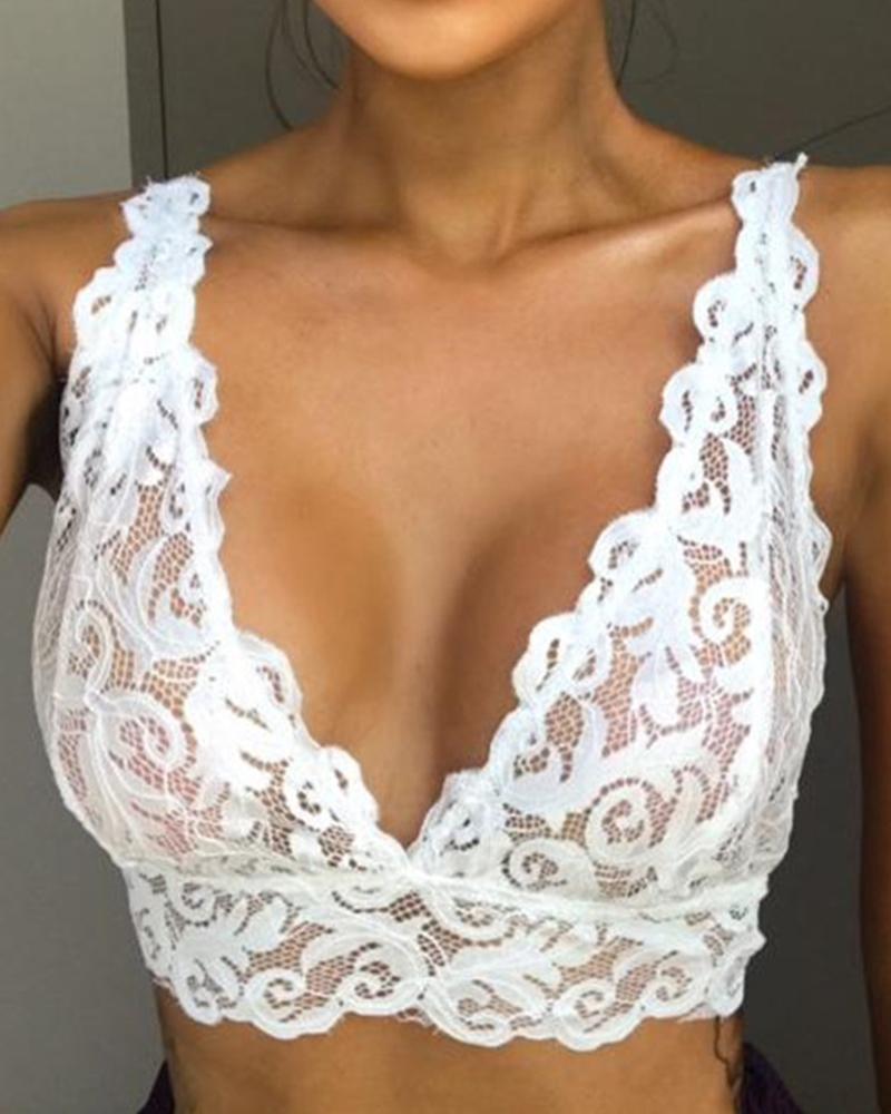 Solid Color Lace Sleeveless Bra Crop Top