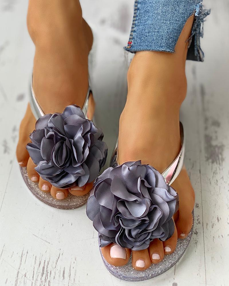 Flower Embellished Toe Post Slipper Sandals
