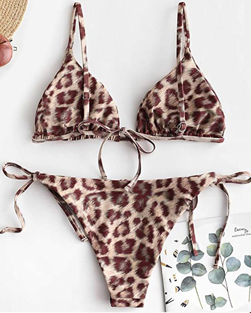 Cheetah / Snakeskin Print Colorblock Padded Bikini Set