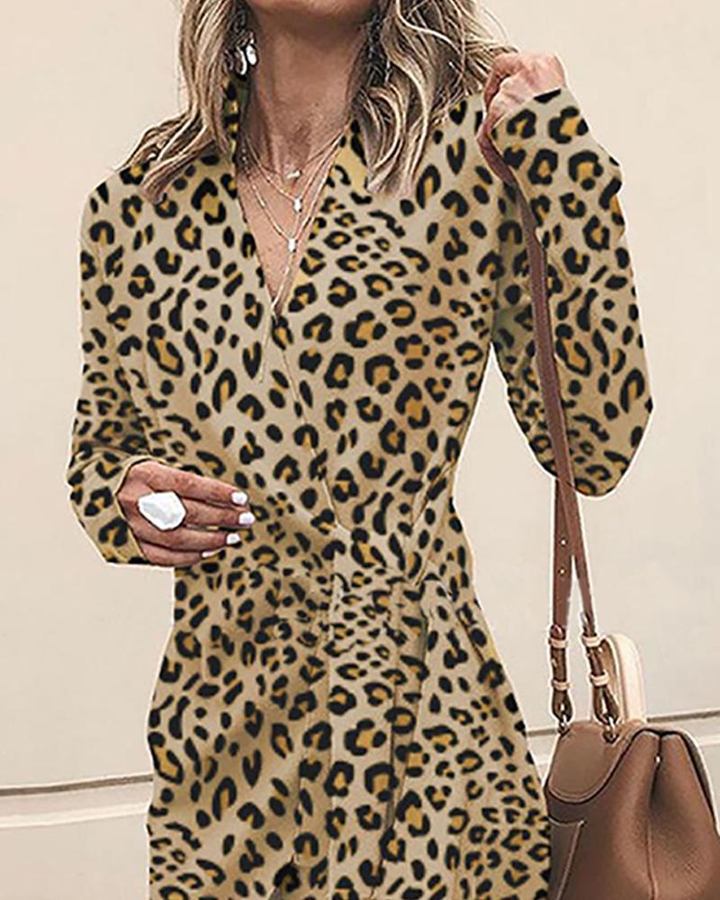 Leopard Print Tie Waist Tunic