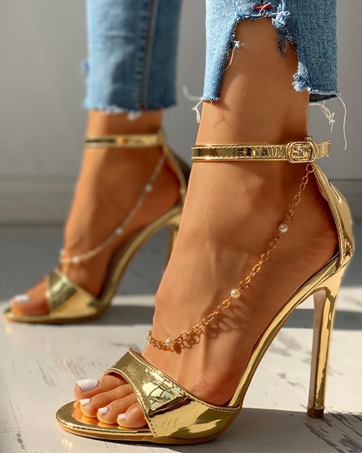 Glitter strap Chain Thin Heeled Sandals