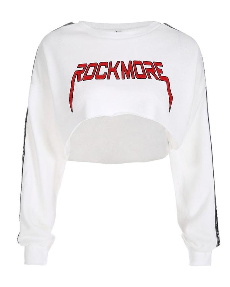 Rock More Letter Print Crop Sweatshirt