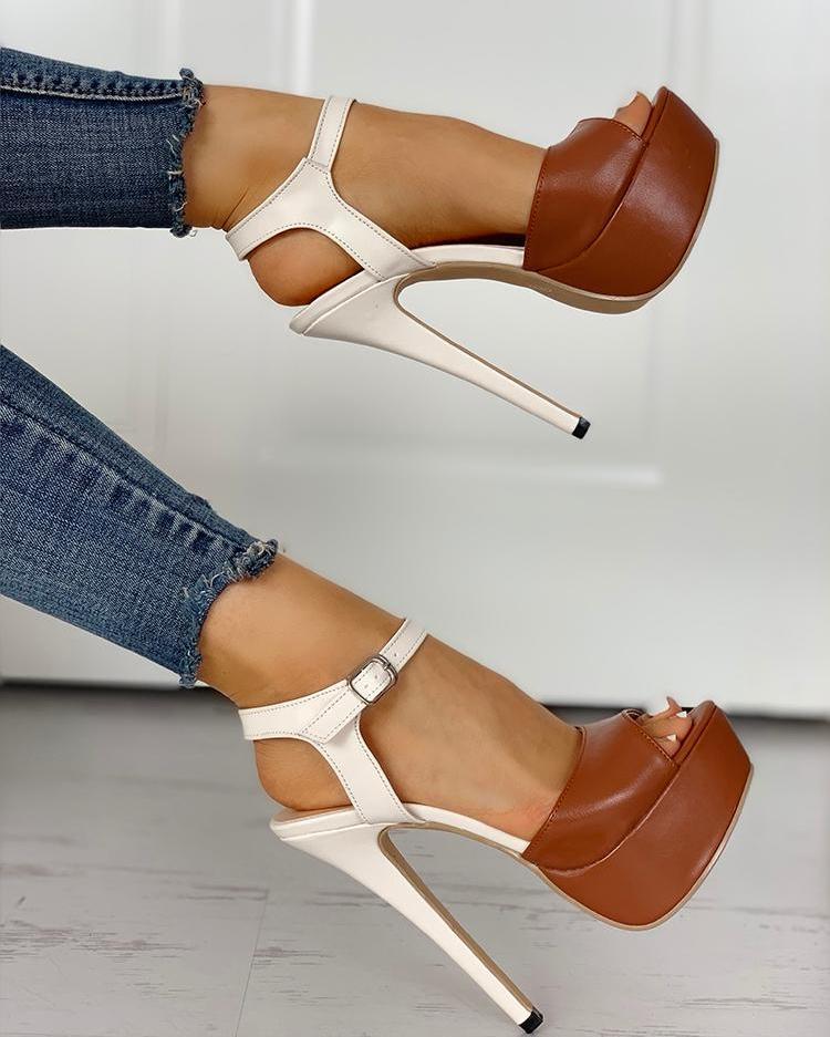 Contrast Color Platform Thin Heeled Sandals