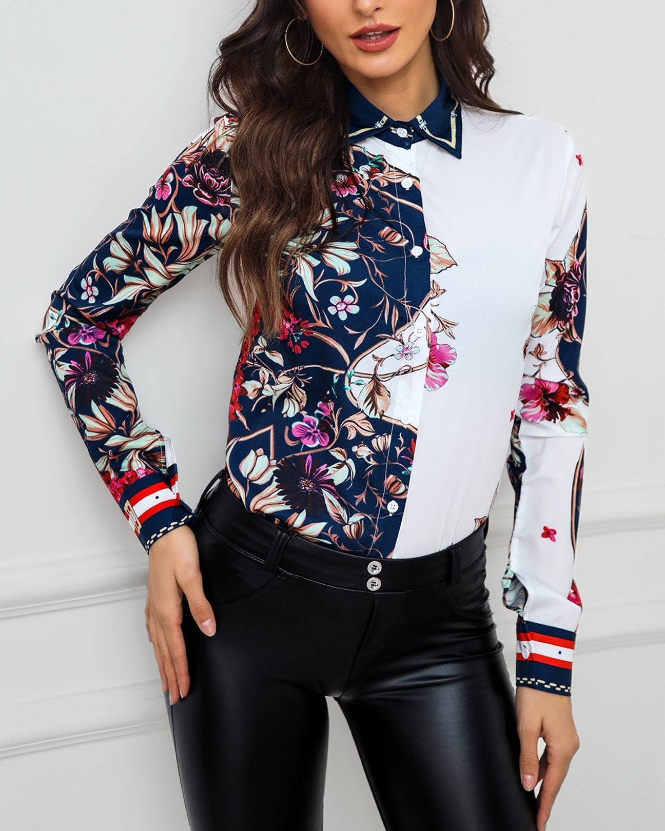 Outlet26 Floral Print Long Sleeve Shirt MultiStyle