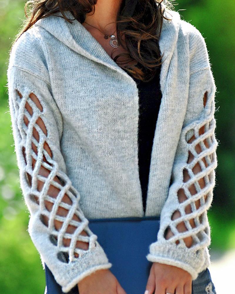 Open Front Cutout Sleeve Cardigan