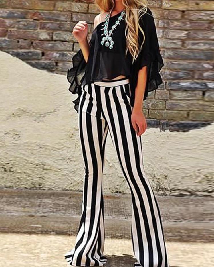 Vertical Striped Casual Bell-Bottom Pants