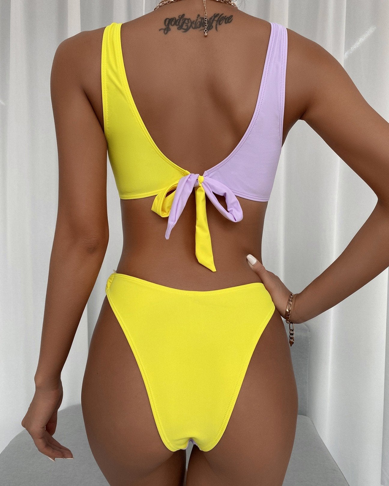 Colorblock O-Ring Tied Detail Bikini Set