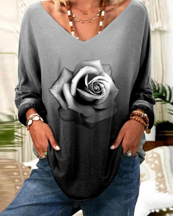 Rose Print Long Sleeve Blouse