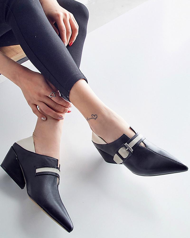 Outlet26 Pointed Toe Heeled Loafers black