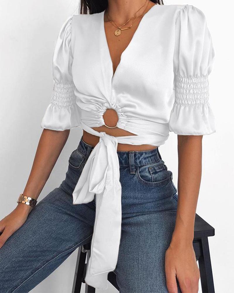 Outlet26 Cut Out Puff Sleeve Top white