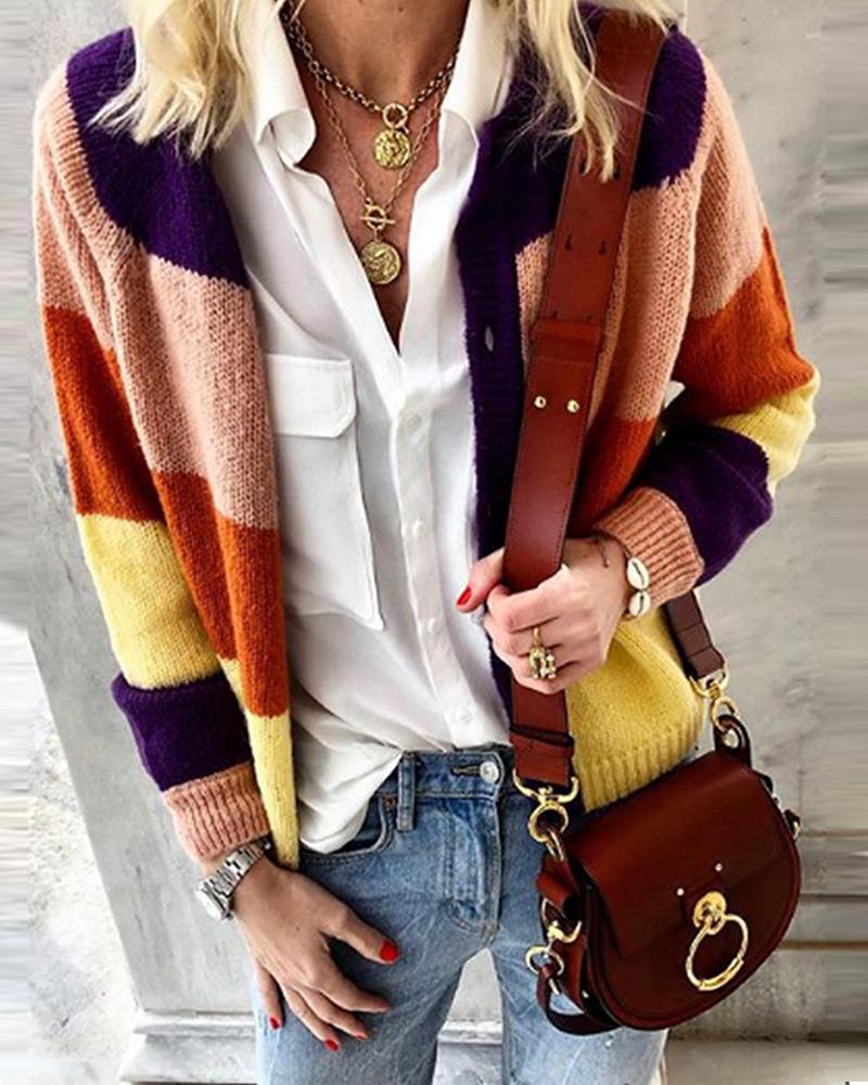 Solid Style stitching casual knit cardigan coat sweater