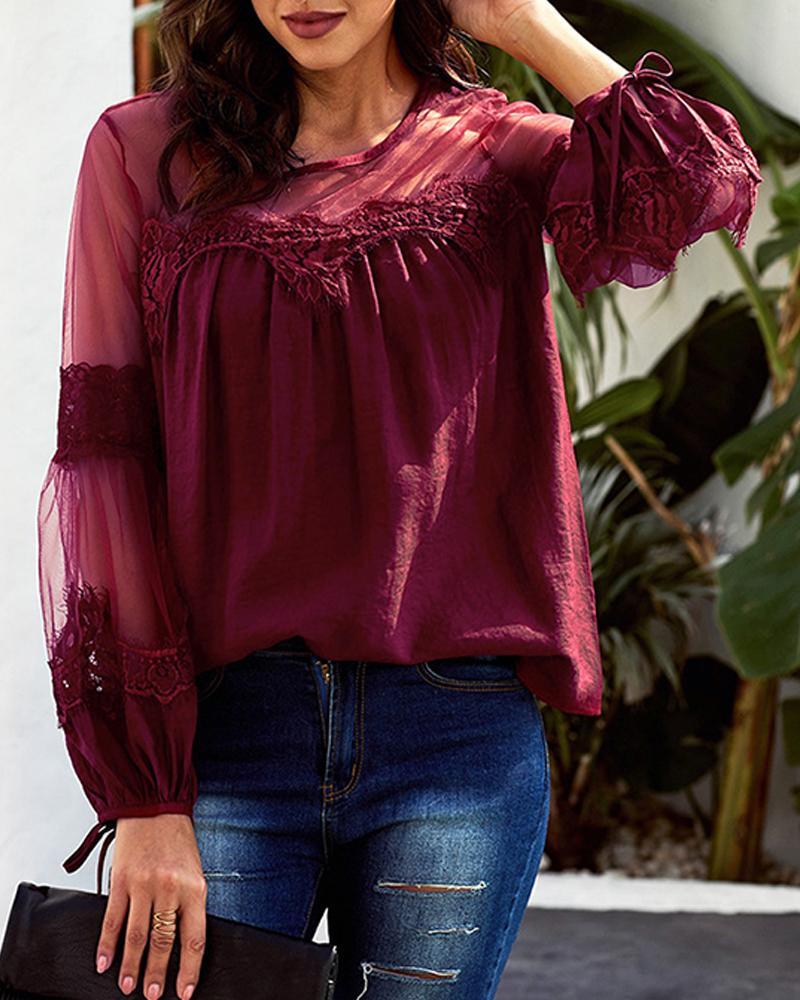 Round Neck Lace Mesh Top