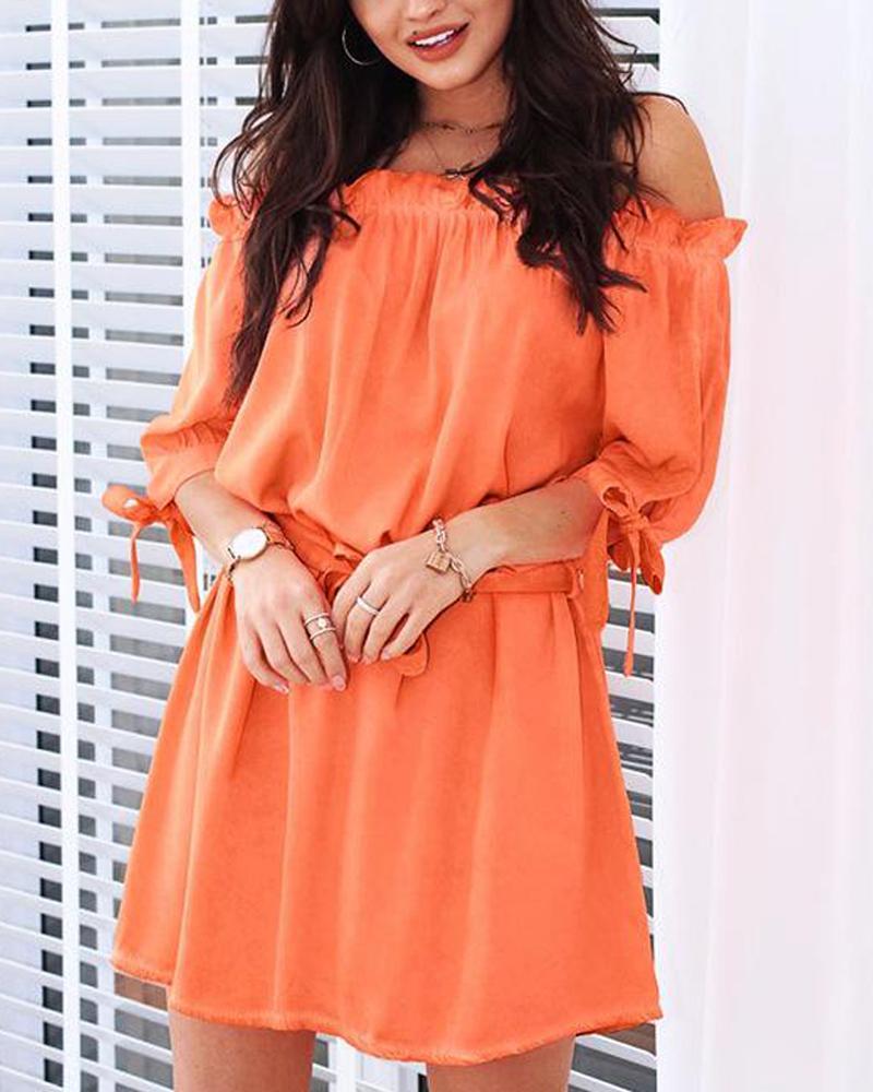 Outlet26 Off Shoulder Tie Waist Mini Dress orange