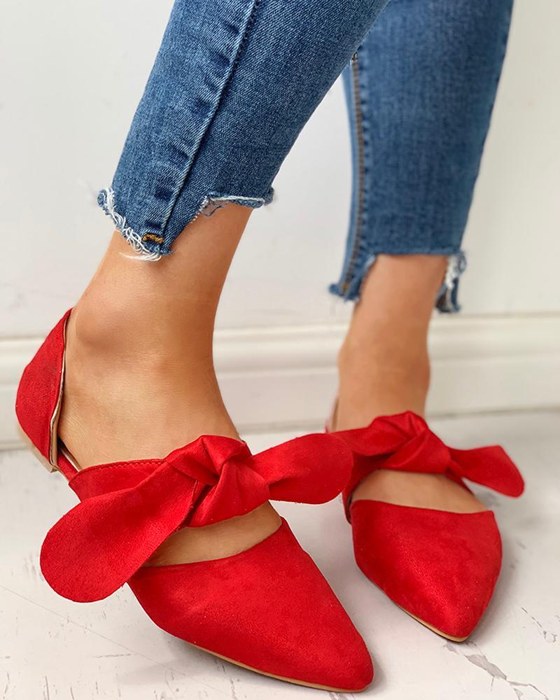Suede Bowknot Pointed Toe Flat Shoes