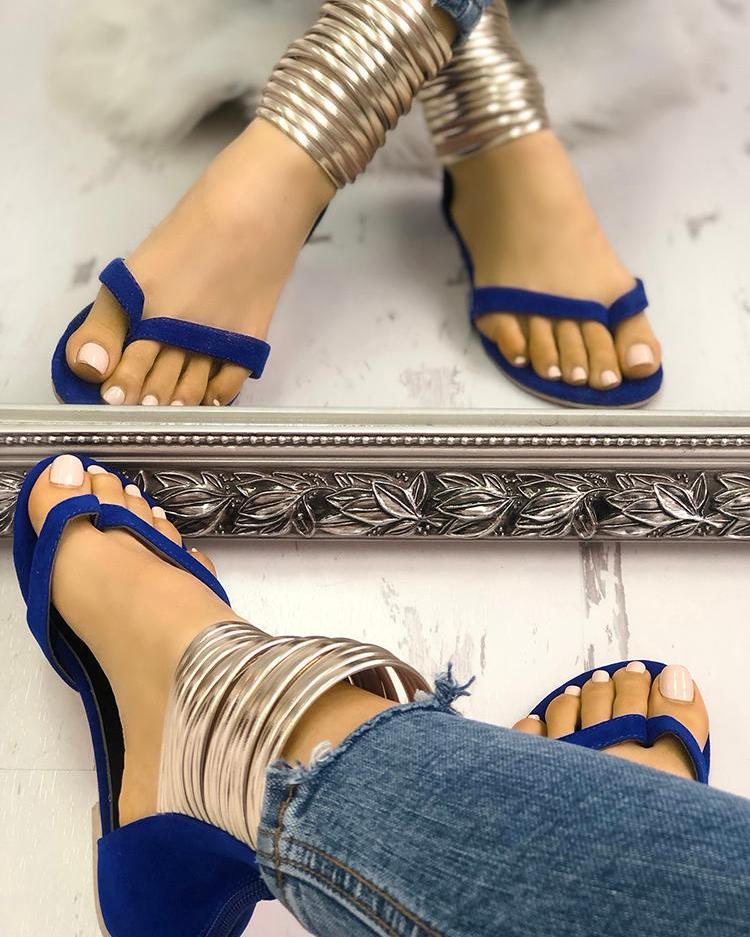 Metallic Embellished Flip Flops Platform Sandals