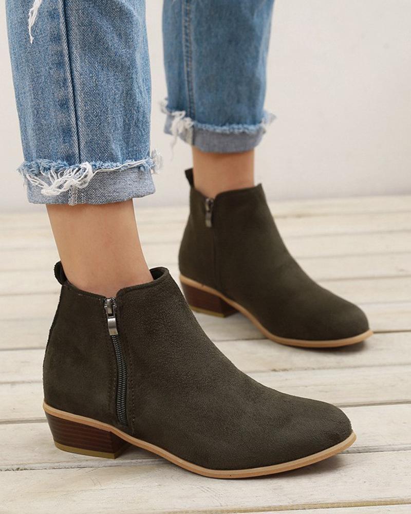Faux Leather Side Zip Ankle Boots