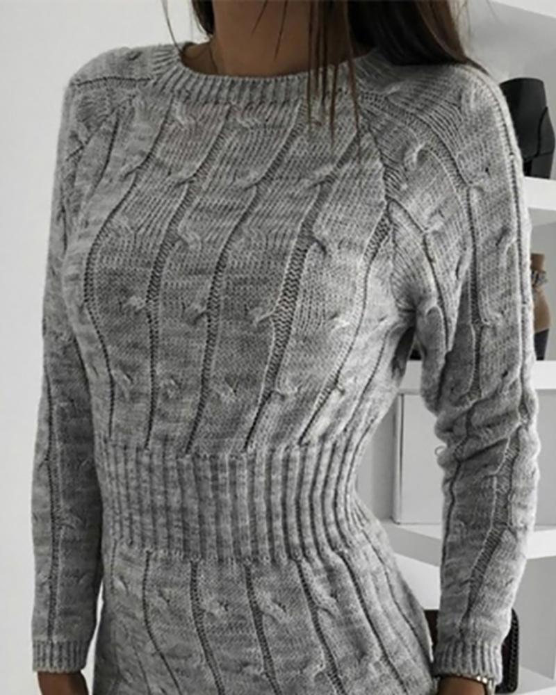 Solid Long Sleeve Tight Waist Sweater Dress