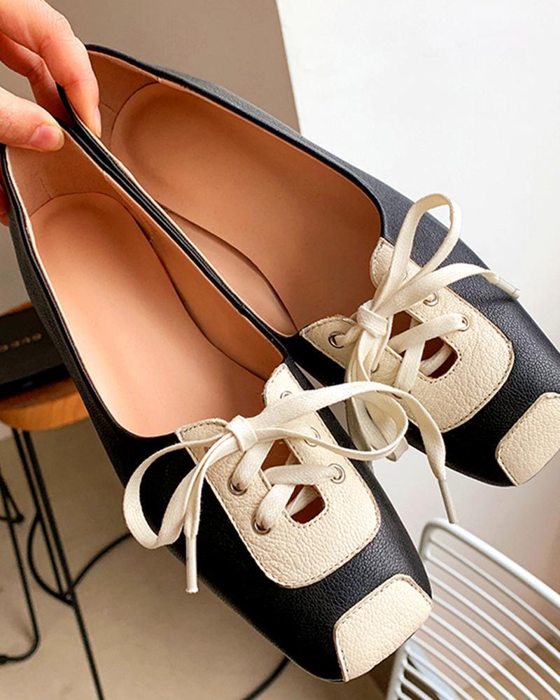 Square Toe Lace-Up Loafers