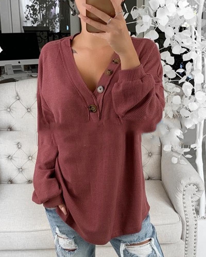 Faux Button Ribbed Casual Shirt