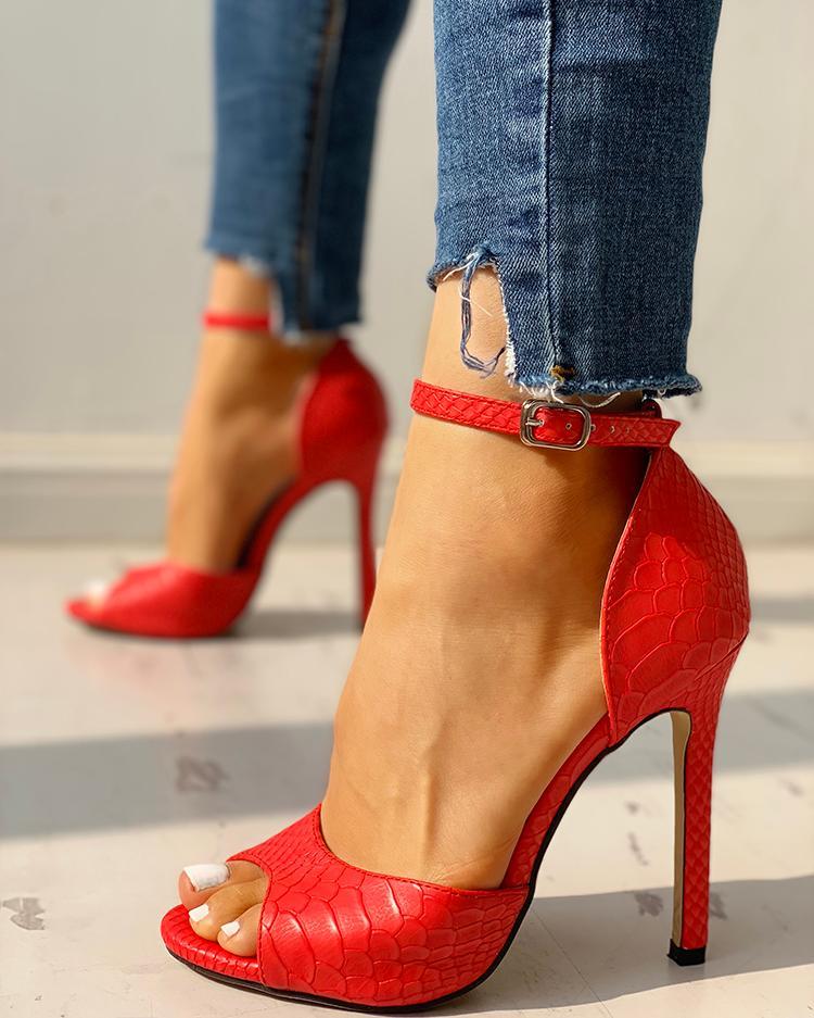 Outlet26 Peep Toe Ankle Strap Thin Heeled Sandals red