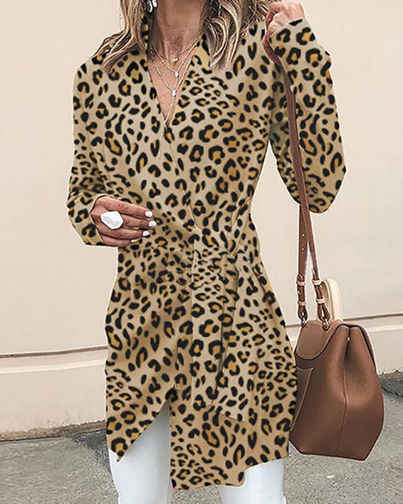 Leopard Print Tie Waist Tunic