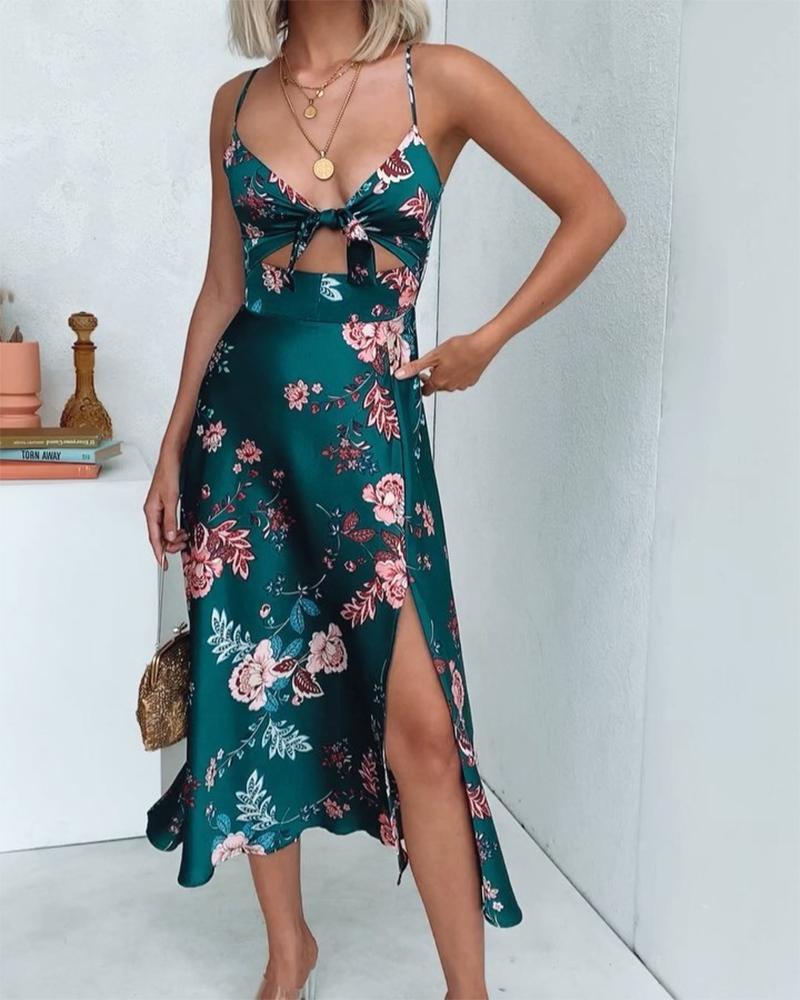 Outlet26 Floral Cut Out Midi Dress green
