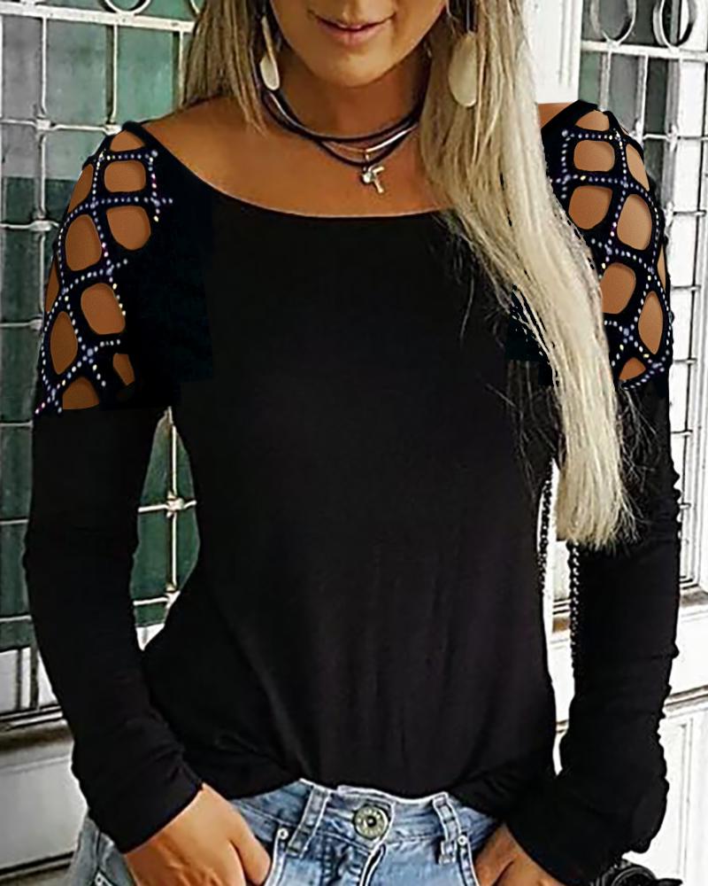 Studded Hollow Out Long Sleeve Top