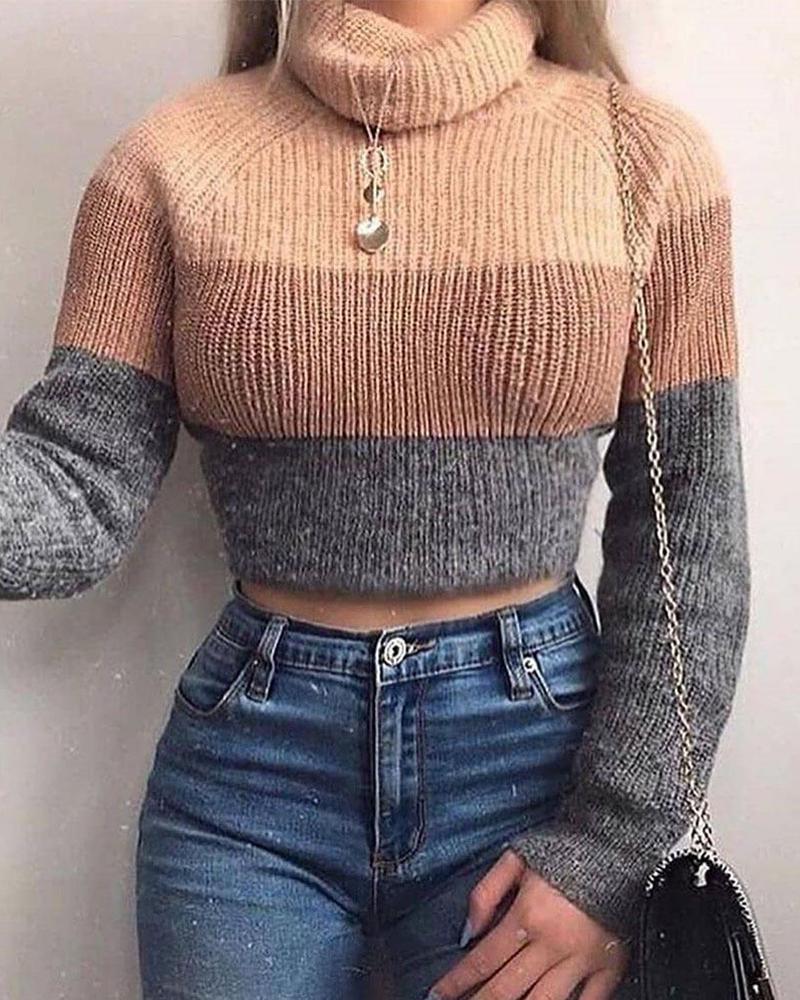 Outlet26 High Neck Long Sleeve Sweater khaki