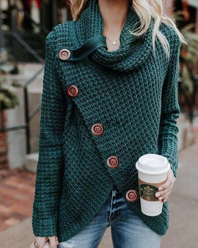 Outlet26 High Neck Loose Knit Cardigan green