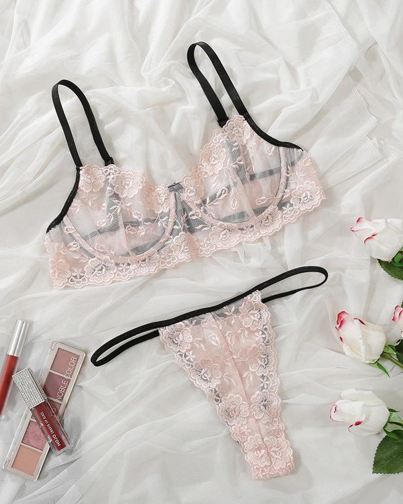 Color Strap Patch Lace Bra With Panties Sexy Sets