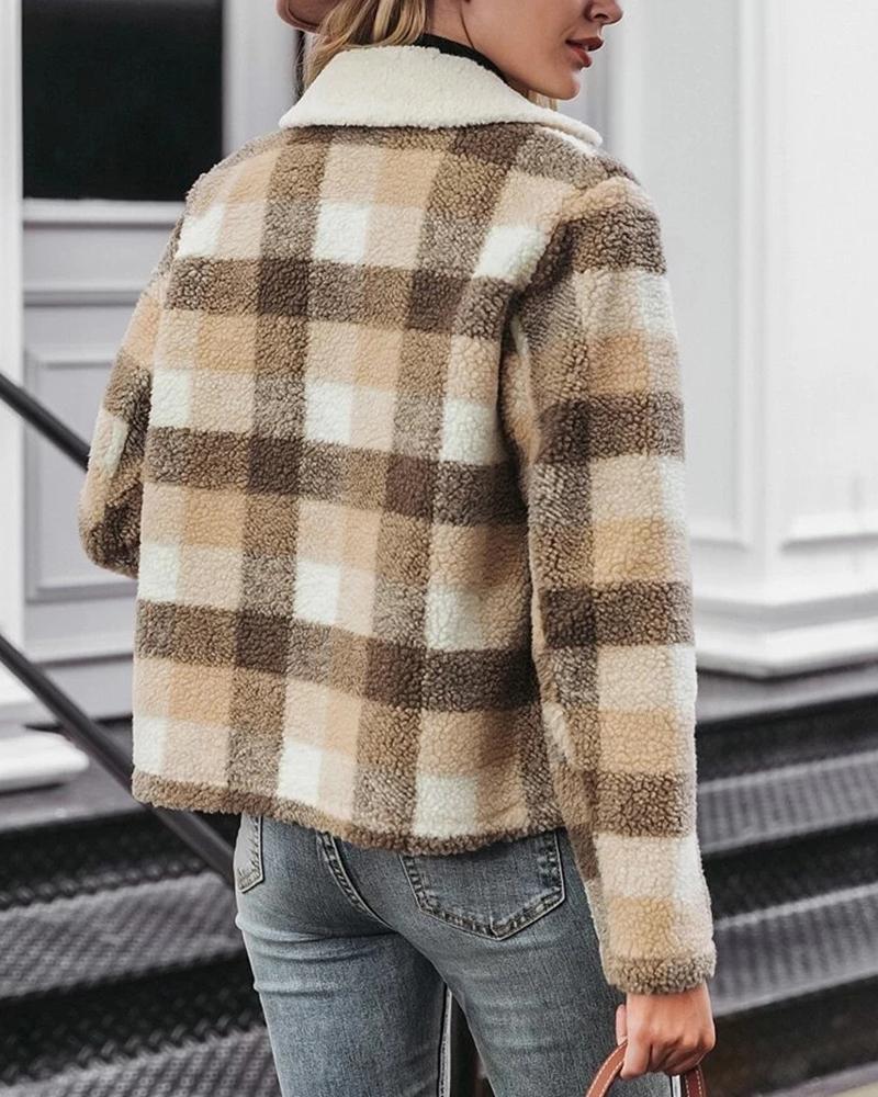 Faux Shearling Lined Plaid Coat