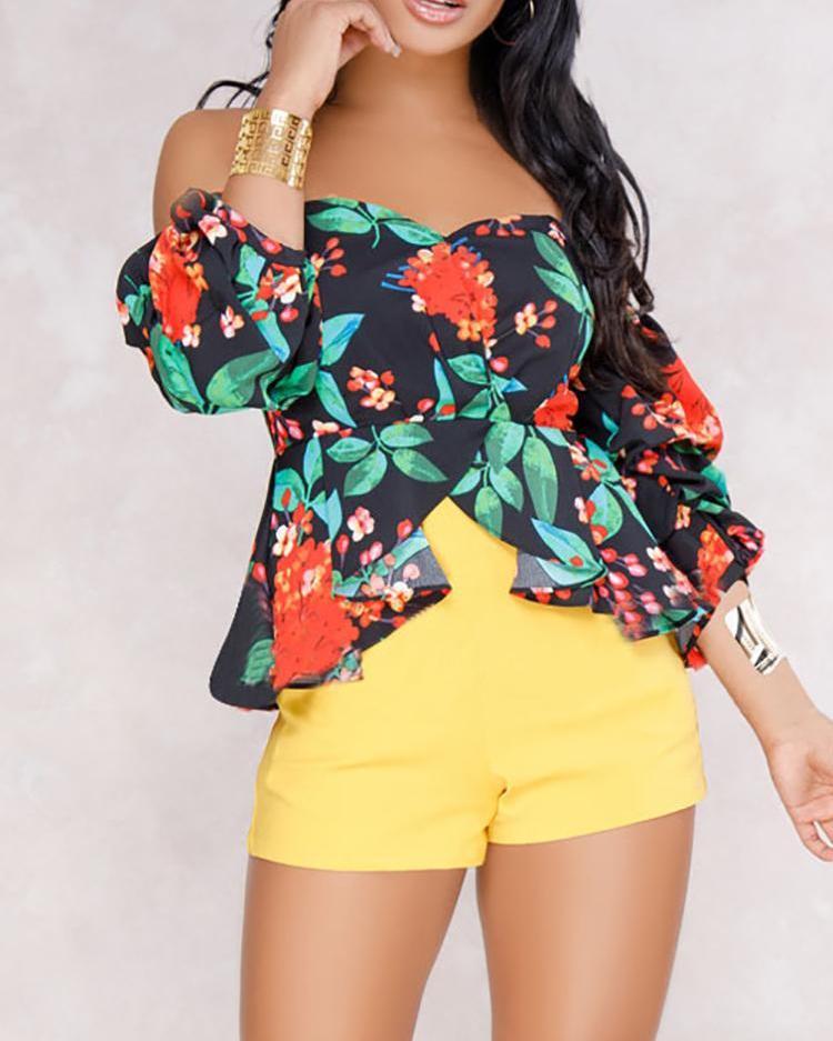 Sweetheart Floral Off Shoulder Ruffle Blouse