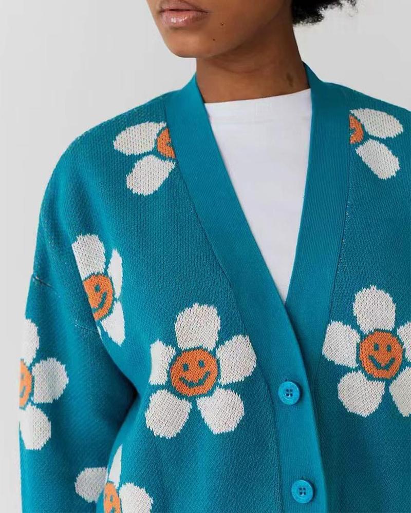Smiley Flower Print Sweater