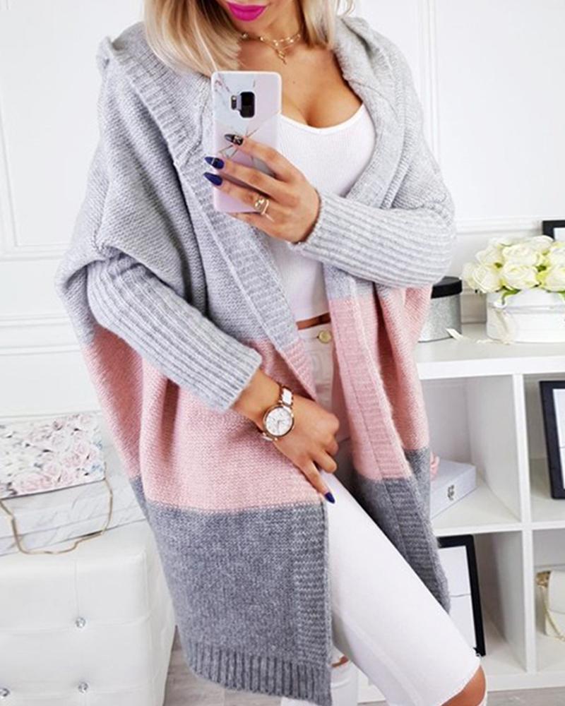 Solid Style Patchwork knit medium length cardigan sweater