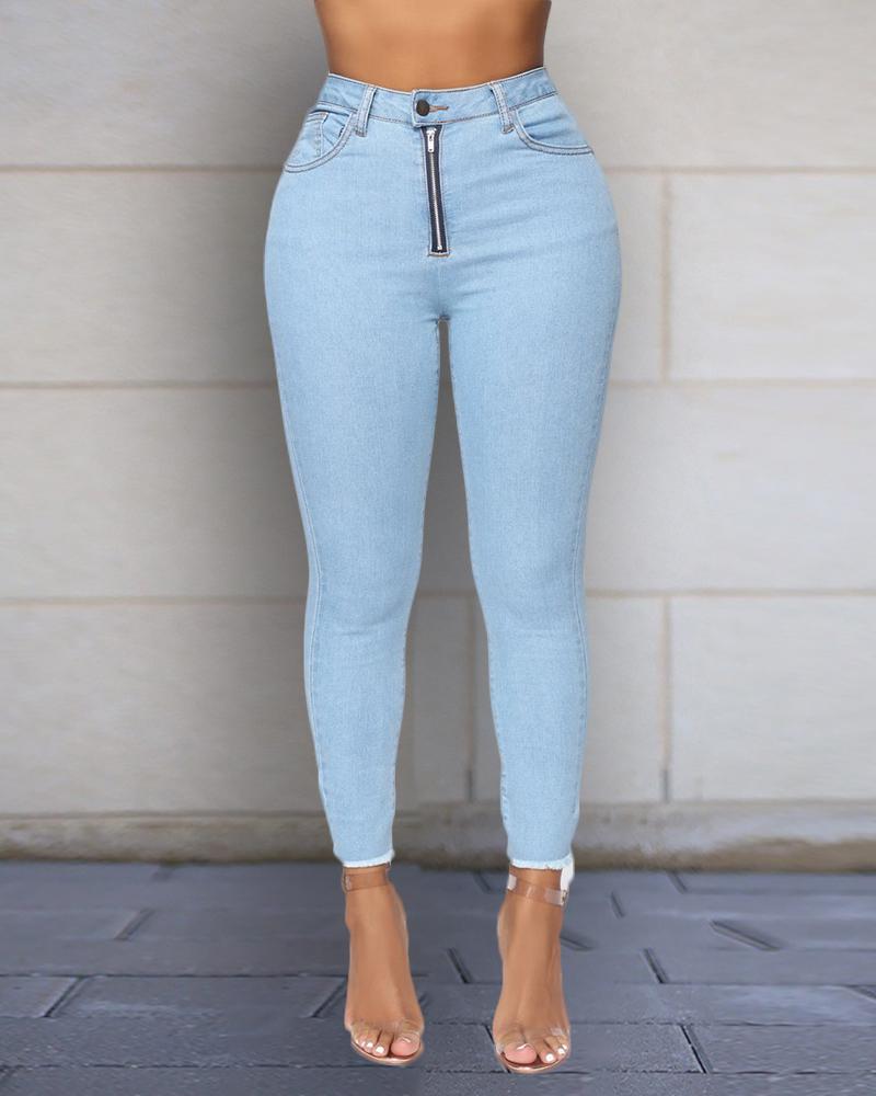 High Waist Zip Jeans