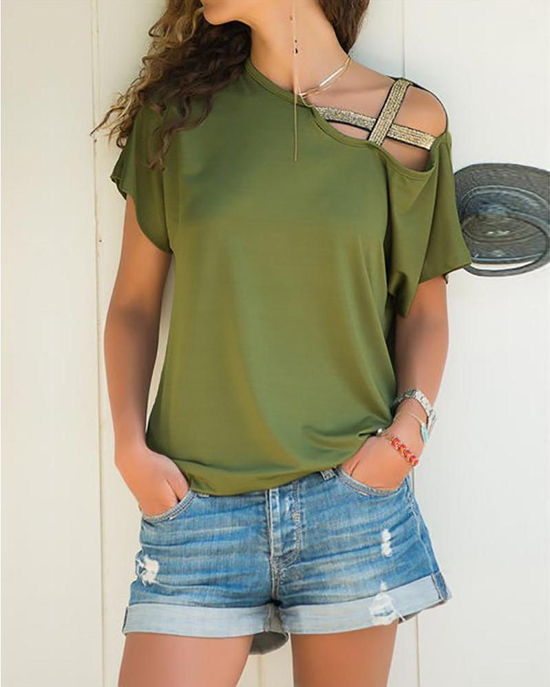 Outlet26 Solid Crisscross One Shoulder T-Shirt Army green