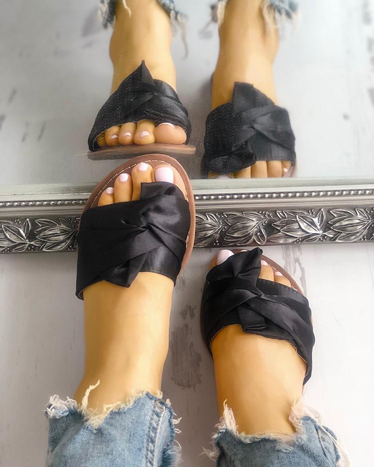 Satin Knot Design Single Strap Flat Sandals
