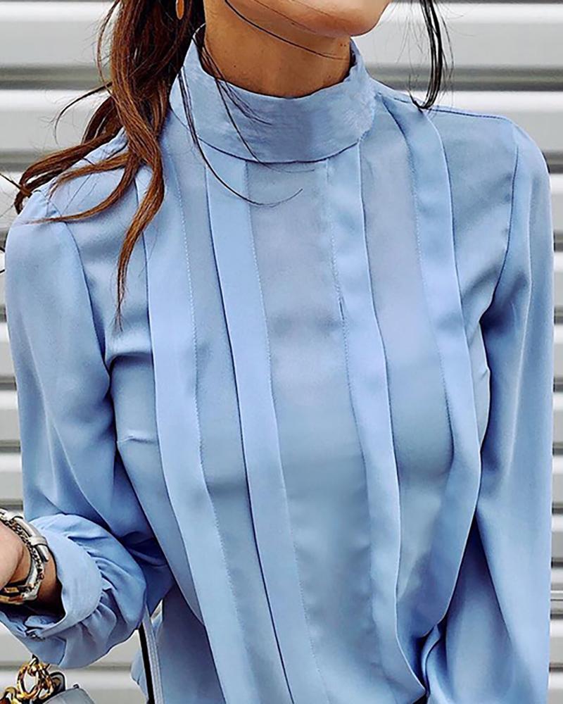 Solid Long Sleeve Casual Blouse