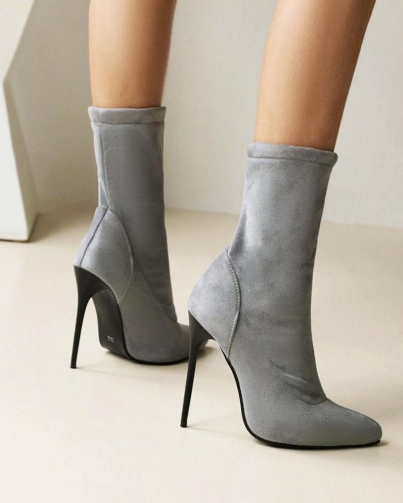 Pointed Toe Suede High Heel Boots