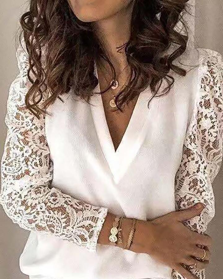 Long Sleeve Lace Patchwork Blouse